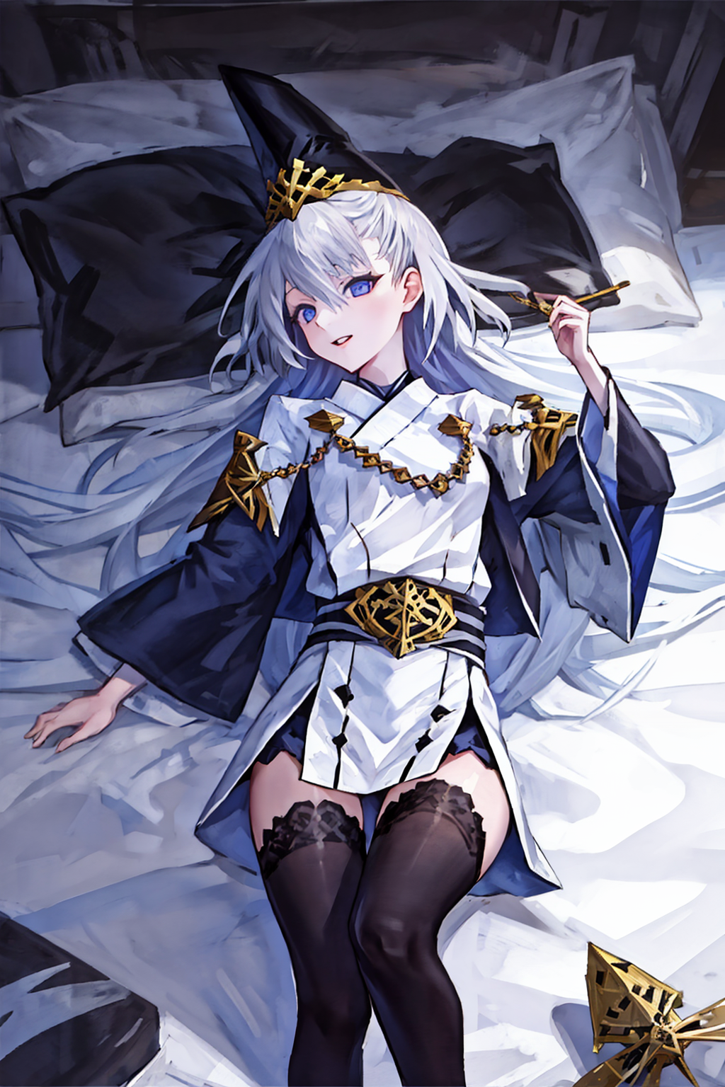 00085-1587704891-lying on bed, 1girl,solo,flowing_hair,black legwear,_ _lyco_Kuon-000009_0.7_,KuonHat,KuonMain,.png
